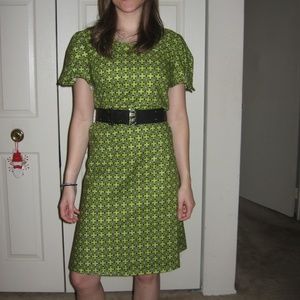 Handmade Vintage Replica Bell Sleeve Green Dress